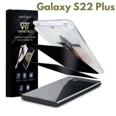 Folii de Protecție InstaShield by VeReTech pentru Samsung - Folie de Protectie Privacy InstaShield by VeReTech pentru Samsung Galaxy S22 Plus, cu Kit de Aplicare Instanta si Functie Automata de Indepartare a Prafului, din Sticla Securizata 9H+, Claritate Super