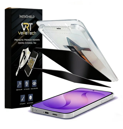 Folii de Protecție InstaShield by VeReTech pentru Samsung - Folie de Protectie Privacy, InstaShield by VeReTech pentru Samsung Galaxy S26, cu Kit de Aplicare Instanta si Functie Automata de Indepartare a Prafului, din Sticla Securizata 9H+, Claritate Super HD,