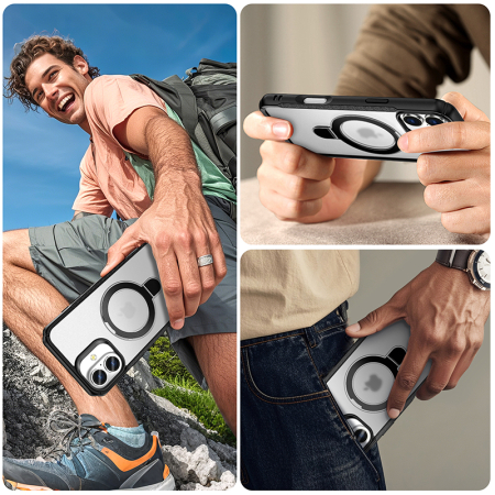 Husă de protecție VeReTech pentru iPhone 17, cu inel magnetic ajustabil, gri, TPU x policarbonat [2]