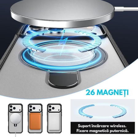 Husă de Protecție VeReTech pentru iPhone 17 Pro, Inel Magnetic Ajustabil, Gri [3]