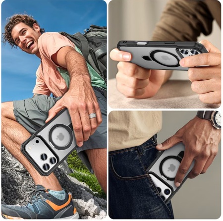 Husă de protecție VeReTech, pentru iPhone 17 Pro Max, gri mat, inel magnetic ajustabil, TPU [2]