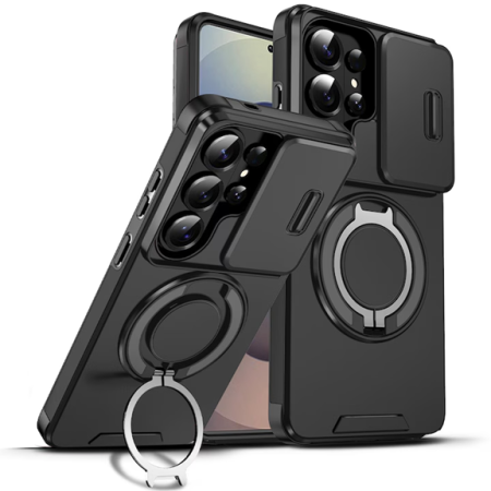 Huse pentru protecție - Husa de Protectie VeReTech, Premium, pentru S26 Ultra, din Silicon, cu Inel Ajustabil, Acoperire Camera, Compatibila cu Incarcarea Wireless, Negru