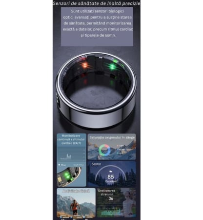 Inel Inteligent Smart Ring Marimea 13, by VeReTech, cu Monitorizare Avansata, Puls, Pasi, Somn, Calorii si Stres, Afisaj LED, Functie de Controller, Bluetooth, Rezistent la Apa 1 ATM, Compatibil Andro [8]