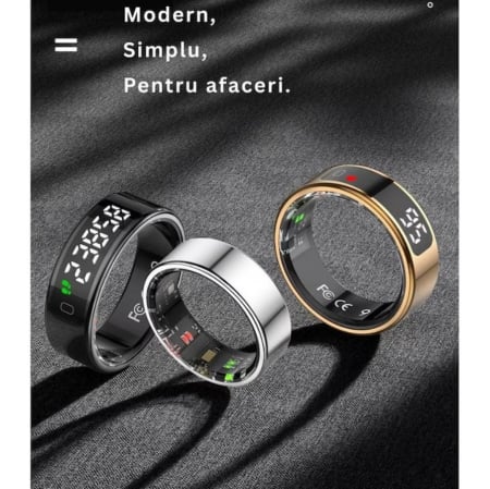 Inel Inteligent Smart Ring Marimea 13, by VeReTech, cu Monitorizare Avansata, Puls, Pasi, Somn, Calorii si Stres, Afisaj LED, Functie de Controller, Bluetooth, Rezistent la Apa 1 ATM, Compatibil Andro [1]