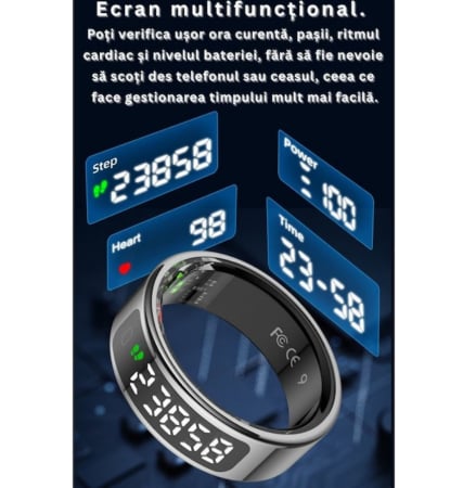 Inel Inteligent Smart Ring Marimea 13, by VeReTech, cu Monitorizare Avansata, Puls, Pasi, Somn, Calorii si Stres, Afisaj LED, Functie de Controller, Bluetooth, Rezistent la Apa 1 ATM, Compatibil Andro [9]