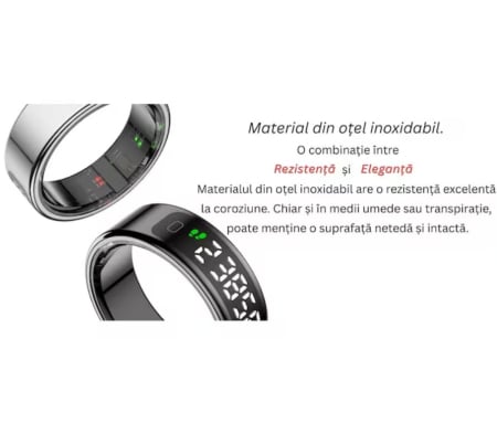 Inel Inteligent Smart Ring Marimea 13, by VeReTech, cu Monitorizare Avansata, Puls, Pasi, Somn, Calorii si Stres, Afisaj LED, Functie de Controller, Bluetooth, Rezistent la Apa 1 ATM, Compatibil Andro [13]
