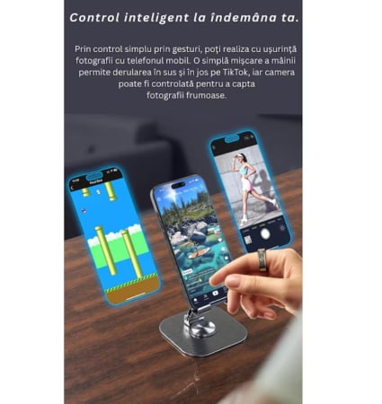 Inel Inteligent Smart Ring Marimea 13, by VeReTech, cu Monitorizare Avansata, Puls, Pasi, Somn, Calorii si Stres, Afisaj LED, Functie de Controller, Bluetooth, Rezistent la Apa 1 ATM, Compatibil Andro [7]