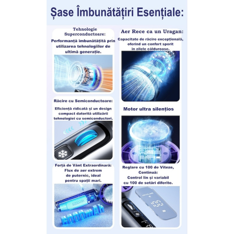 Ventilator de Mână Bej Ultra-Compact CoolMaster by VeReTech, Portabil, cu Ecran LCD, Disc de Refrigerare, 100 Nivele de Intensitate si Display Nivel Baterie, Incarcare Rapida, cu Cablu USB Tip C Inclu [3]