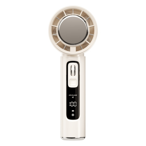 Ventilator de Mână Bej Ultra-Compact CoolMaster by VeReTech, Portabil, cu Ecran LCD, Disc de Refrigerare, 100 Nivele de Intensitate si Display Nivel Baterie, Incarcare Rapida, cu Cablu USB Tip C Inclu [1]
