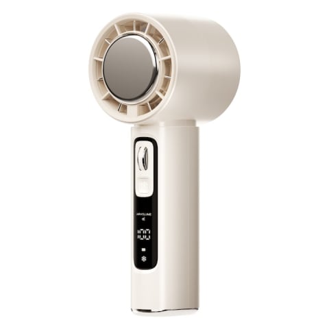 Ventilatoare portabile - Ventilator de Mână Bej Ultra-Compact CoolMaster by VeReTech, Portabil, cu Ecran LCD, Disc de Refrigerare, 100 Nivele de Intensitate si Display Nivel Baterie, Incarcare Rapida, cu Cablu USB Tip C Inclu