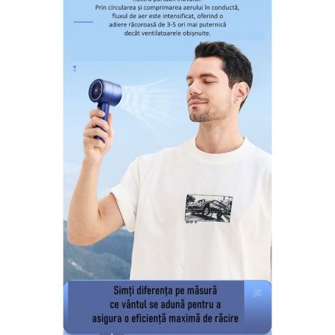 Ventilator de Mana Ultra-Compact BreezeMaster by VeReTech, Portabil, cu Ecran LCD, Puterea Turbinei, 100 Nivele de Intensitate si Display Nivel Baterie, Incarcare Rapida, cu Cablu USB Tip C Inclus, Al [6]