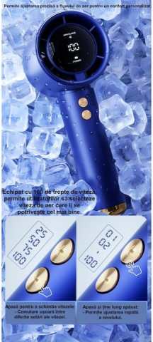 Ventilator de Mână Ultra-Compact BreezeMaster by VeReTech, Portabil, cu Ecran LCD, Puterea Turbinei, 100 Nivele de Intensitate și Display Nivel Baterie, Încărcare Rapidă, Cablu USB Tip C Inclus,Roz [3]