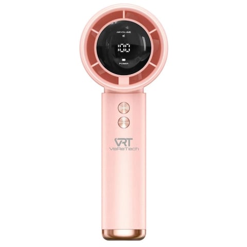 Ventilatoare portabile - Ventilator de Mână Ultra-Compact BreezeMaster by VeReTech, Portabil, cu Ecran LCD, Puterea Turbinei, 100 Nivele de Intensitate și Display Nivel Baterie, Încărcare Rapidă, Cablu USB Tip C Inclus,Roz