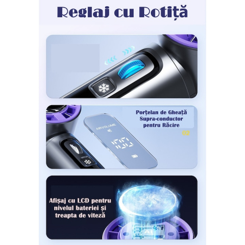 Ventilator de Mana Ultra-Compact CoolMaster by VeReTech, Portabil, cu Ecran LCD, Disc de Refrigerare, 100 Nivele de Intensitate si Display Nivel Baterie, Incarcare Rapida, cu Cablu USB Tip C Inclus, N [4]