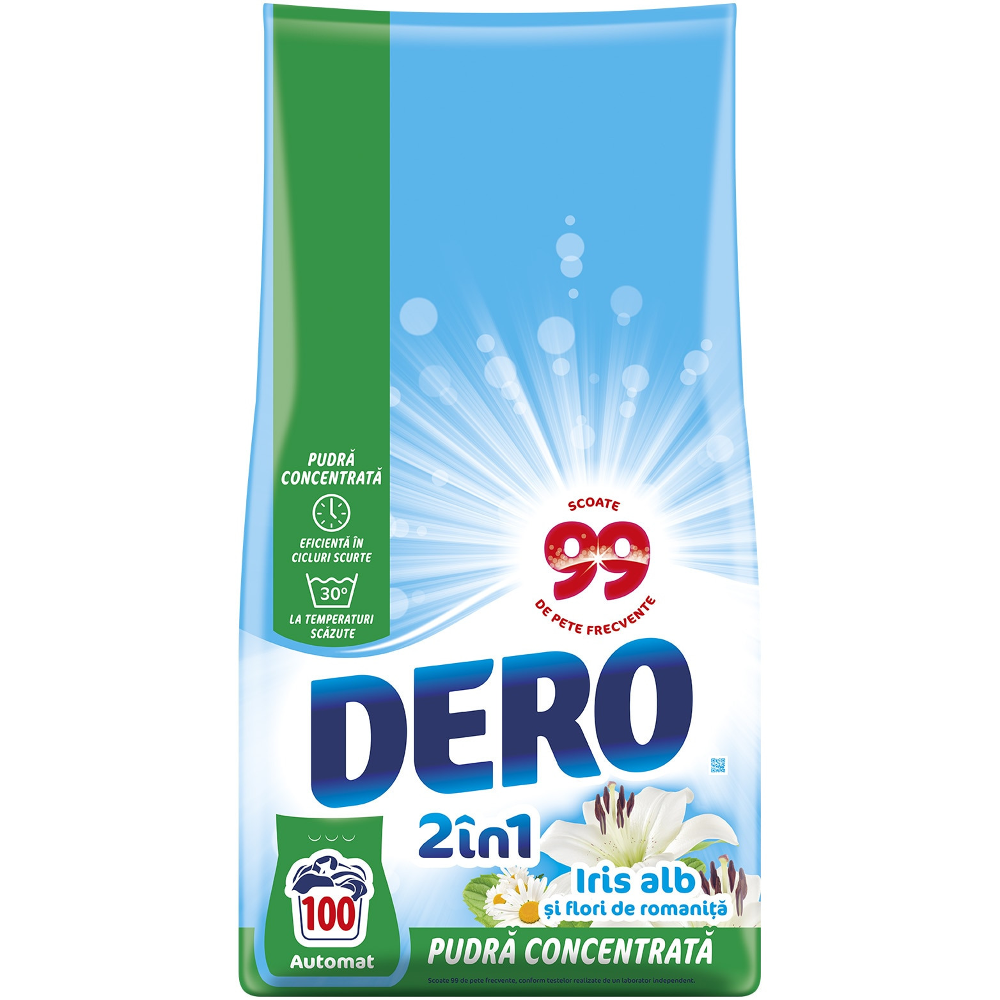 Detergent de rufe pudra Dero 2in1 Iris Alb, 100 spalari, 7.5 kg [1]