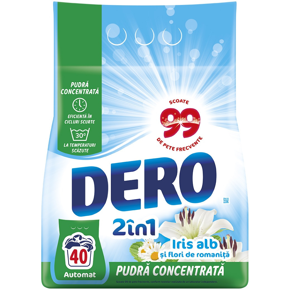 Detergent de rufe pudra Dero 2in1 Iris Alb, 3kg, 40 spalari [1]