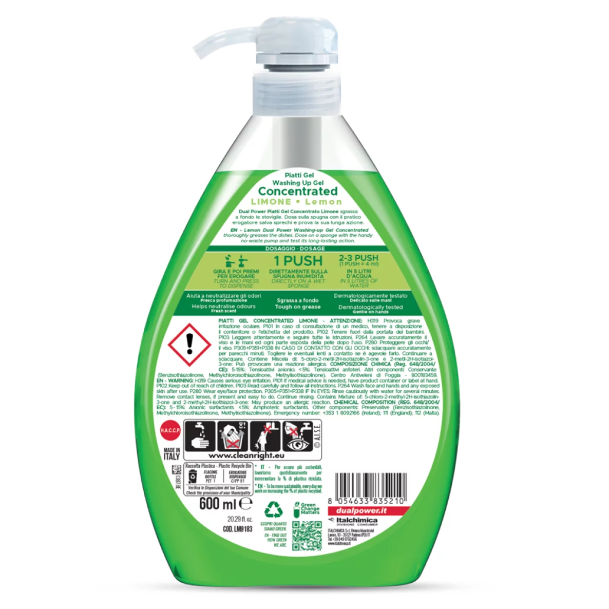 Detergent vase manual cu pompa, 1 L, lemon, Dual Power [2]