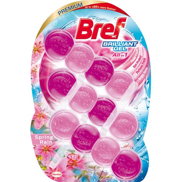 Odorizant Toaleta cu Parfum Proaspat de Primavara - Bref Wc Brilliant Gel All in 1 Spring Rain, 3x 42 g [1]