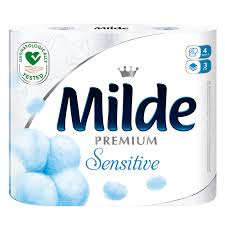 PRODUSE CURATENIE BAIE - Hartie Igienica MILDE Sensitive PREMIUM, 3 Straturi, 4 Role/Set