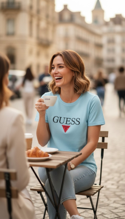 Tricouri Dama - Tricou Guess Albastru + Parfum 35ml Cadou