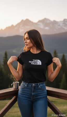 Tricouri Dama - Tricou North Face Negru + Parfum 35ml Cadou