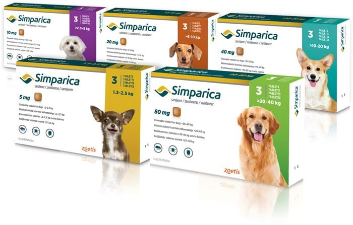 Simparica 40 mg este un antiparazitar extern și intern pentru câini de 10–20 kg, oferind protecție completă împotriva puricilor, căpușelor și acarienilor timp de 30 de zile. Ușor de administrat, cu gust plăcut. [2]