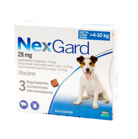 Farmacie Câini - Nexgard Dog M 4-10 kg 28 mg comprimat antiparazitar caini medii