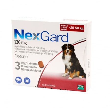 Câini - Nexgard Dog XL 25-50 kg 136 mg comprimat antiparazitar caini mari