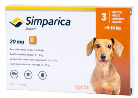 Antiparazitare Externe Caini - Simparica 5-10 kg 20 mg comprimat antiparazitar câini medii