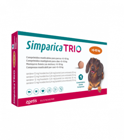 Antiparazitare Interne Caini - Simparica Trio 12mg 5.1-10kg 1 comprimat
