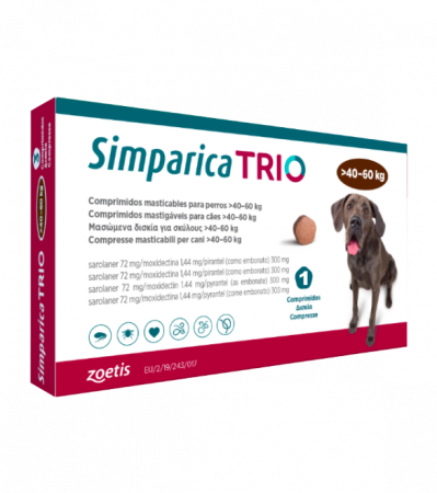 Antiparazitare Interne Caini - Simparica Trio 72mg 40.1-60 kg 1 comprimat