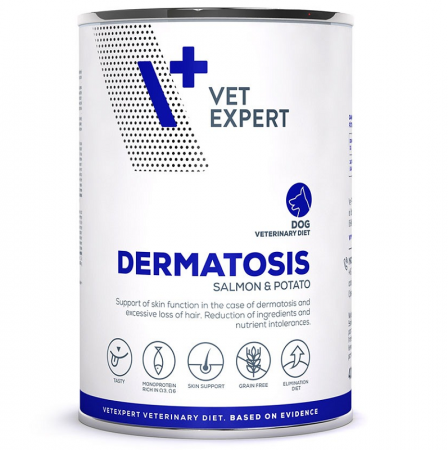 Hrană Câini - Vet Expert Dog Dermatosis Somon&Cartof 400g 1bucata
