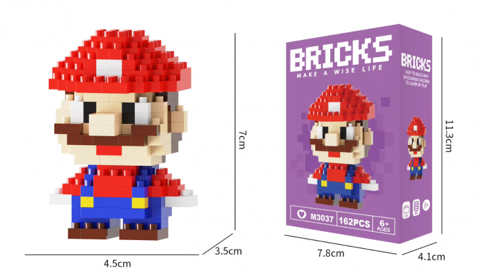 Set de constructie lego, mini personaj, desene animate, Mario, 162 piese, Pentru copii si adulti [2]