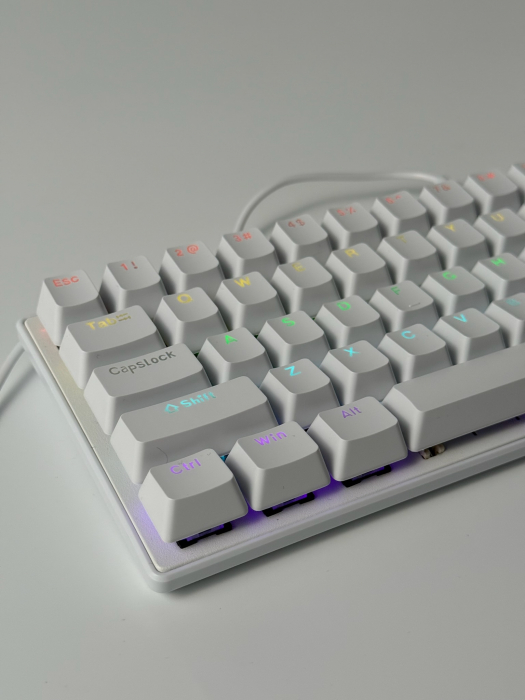 Tastatura mecanica gaming, RGB, 68 taste, Cablu Type-C la USB, 12 moduri de iluminare, Ergonomica, Dimensiune redusa, Blue switch, Alba, Plug'n'Play [3]