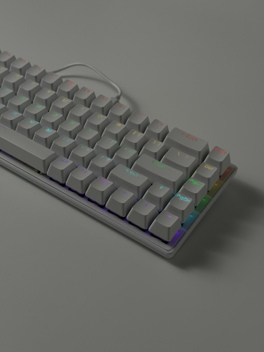 Tastatura mecanica gaming, RGB, 68 taste, Cablu Type-C la USB, 12 moduri de iluminare, Ergonomica, Dimensiune redusa, Blue switch, Alba, Plug'n'Play [12]