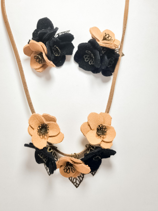 Set cercei cu pandant din piele naturala FLORI [4]