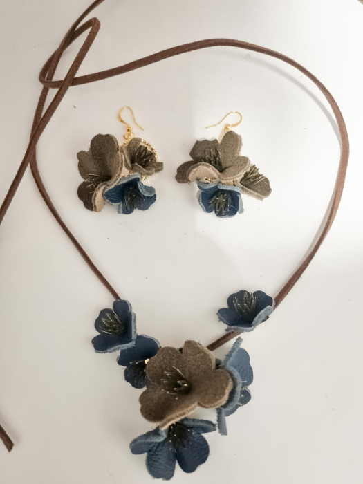 Set cercei cu pandant din piele naturala FLORI [3]
