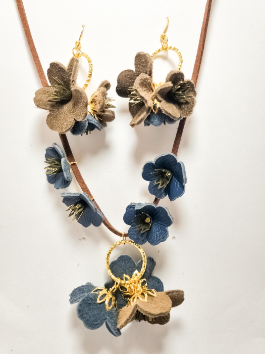 Set cercei cu pandant din piele naturala FLORI [4]