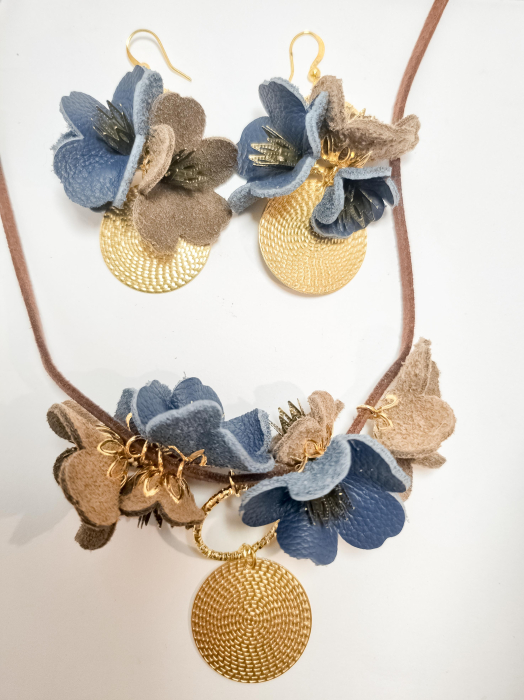 Set cercei cu pandant din piele naturala FLORI [2]