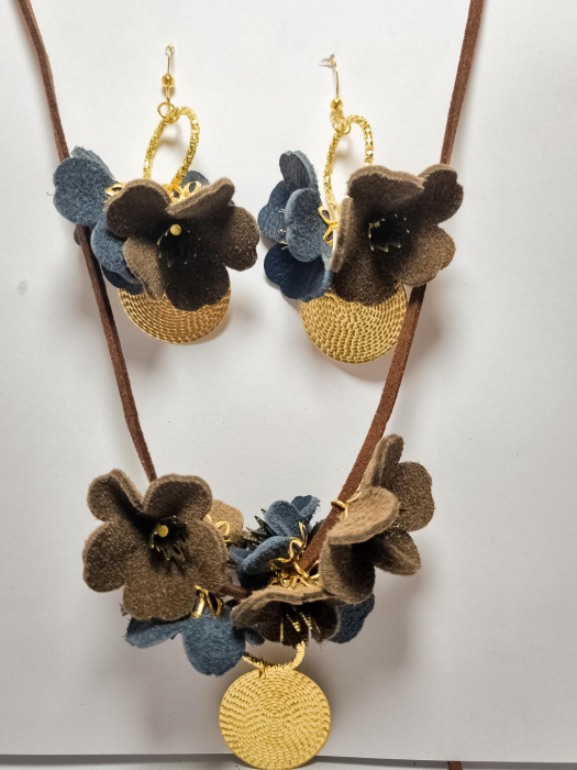 Set cercei cu pandant din piele naturala FLORI [3]