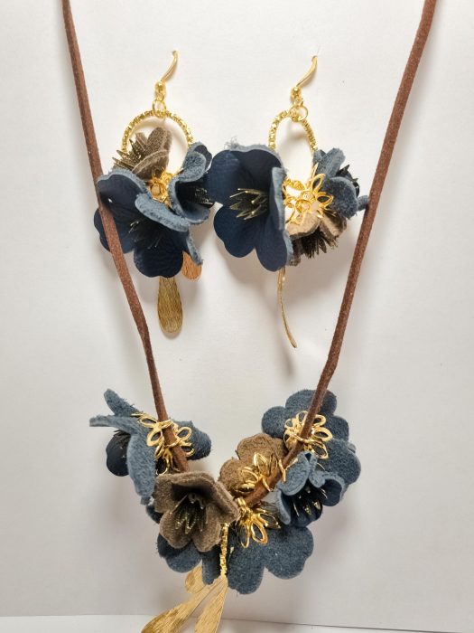 Set cercei cu pandant din piele naturala FLORI [4]