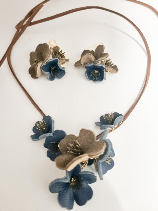 Set cercei cu pandant din piele naturala FLORI [2]