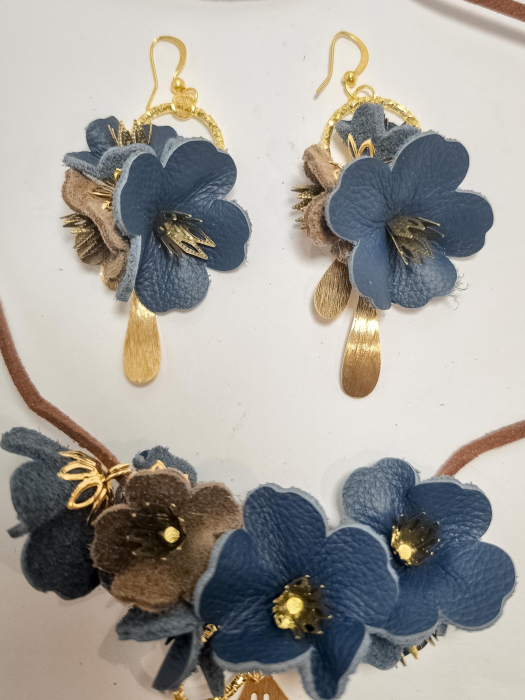 Set cercei cu pandant din piele naturala FLORI [3]