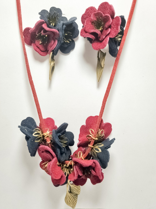 Set cercei cu pandant din piele naturala FLORI [5]