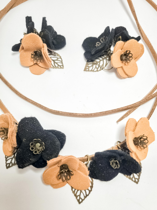 Set cercei cu pandant din piele naturala FLORI [3]