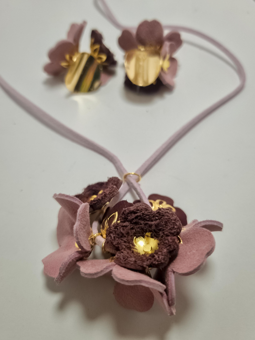 Set cercei cu pandant din piele naturala FLORI [4]