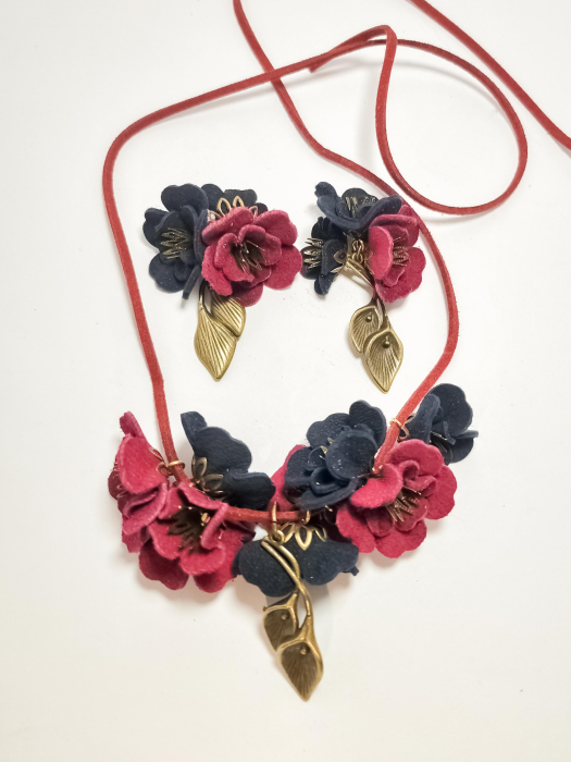 Set cercei cu pandant din piele naturala FLORI [2]