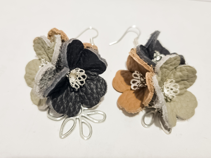 Set cercei cu pandant din piele naturala FLORI [3]