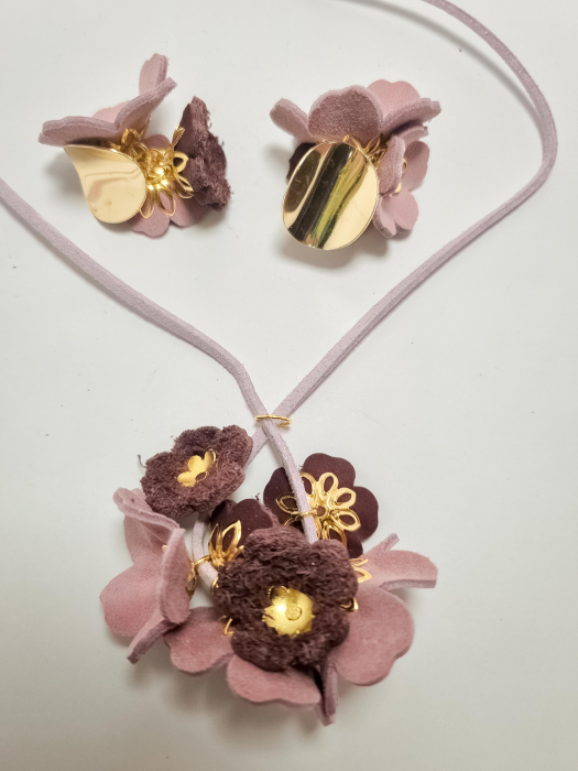 Set cercei cu pandant din piele naturala FLORI [5]