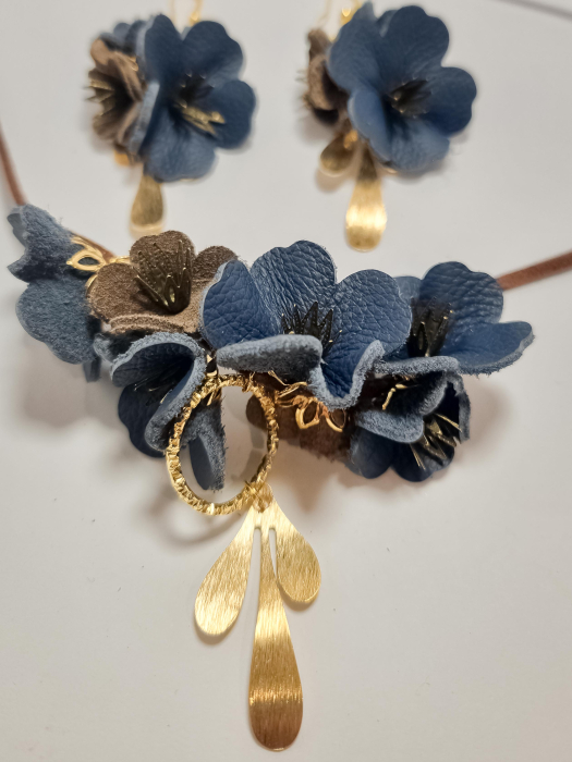 Set cercei cu pandant din piele naturala FLORI [2]